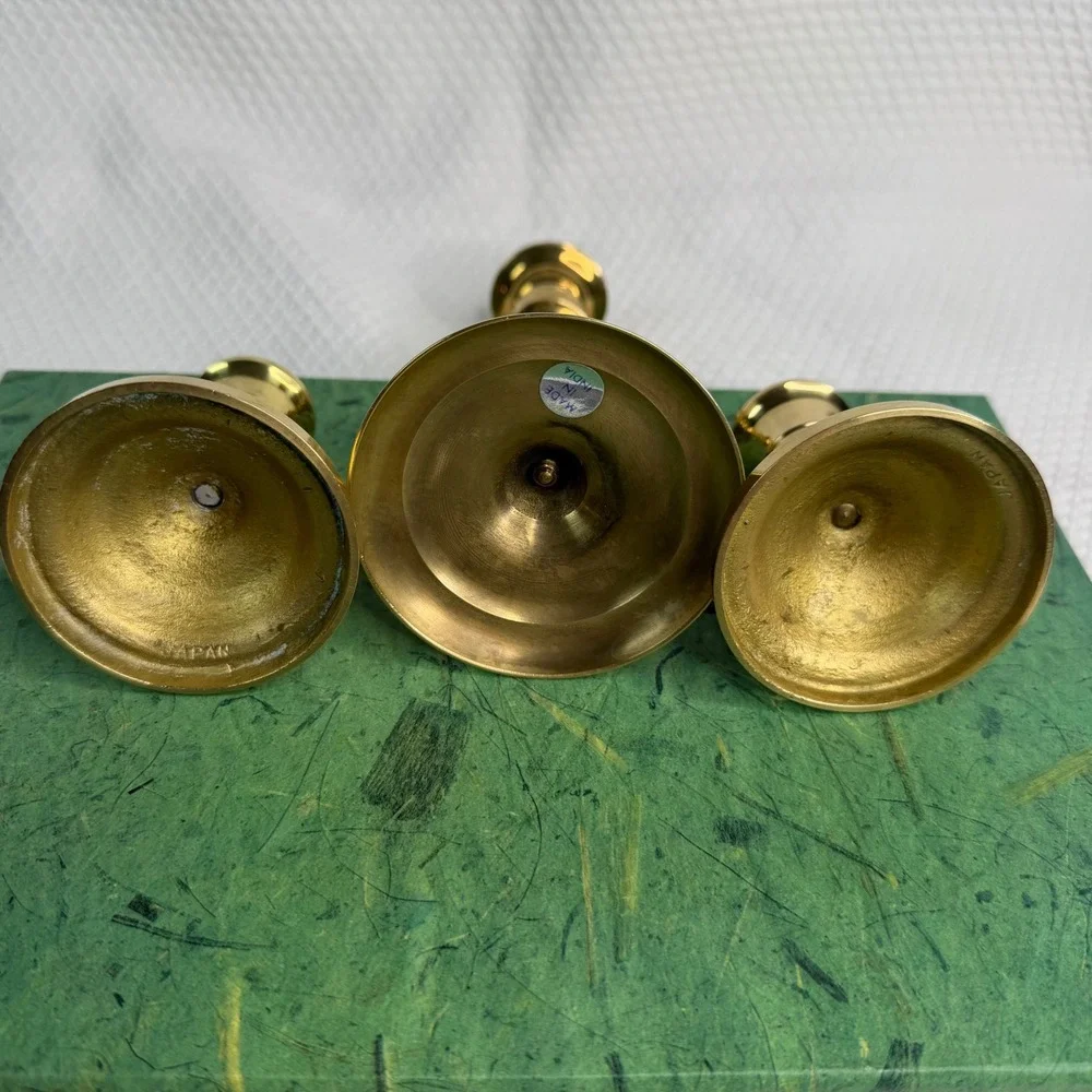 VTG Brass Candlestick Holders Set of 3 Graduated Taper Gold Made in Japan India
